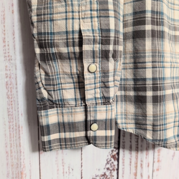 Denver Hayes Men's Plaid Western Shirt Snap Buttons sz L Grey/Blue Cotton GUC - Picture 4 of 8